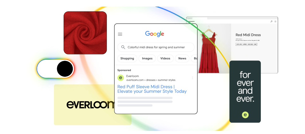 빨간 드레스 검색광고와 상품 페이지를 연결한 Google Ads AI Max 예시